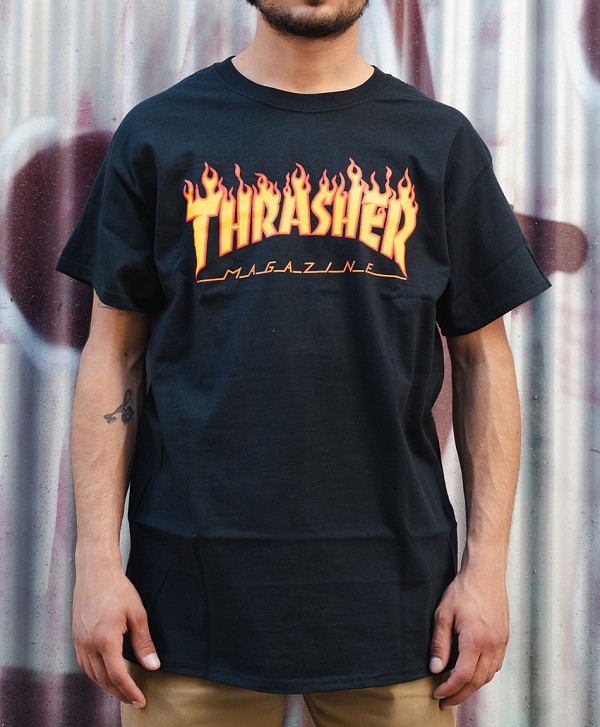 THRASHER  FLAME LOGO TEE BLACK
