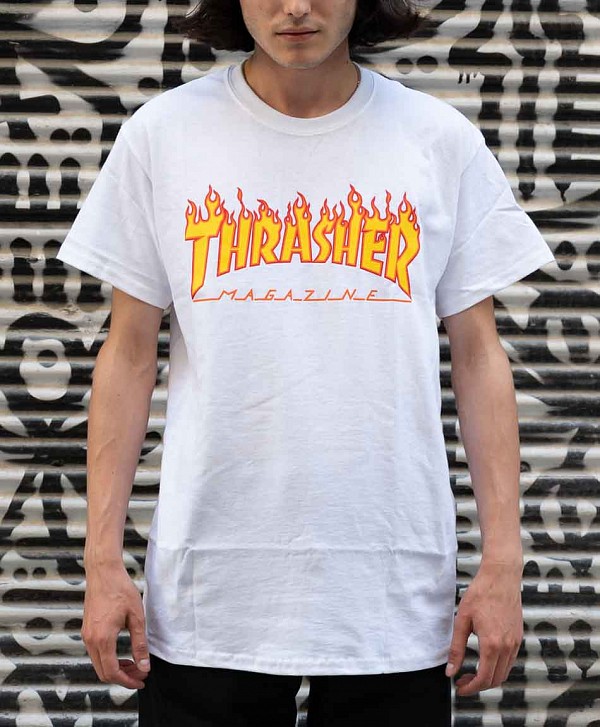 THRASHER FLAME LOGO TEE WHITE