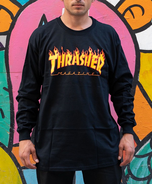 THRASHER FLAME LONG SLEEVE BLACK