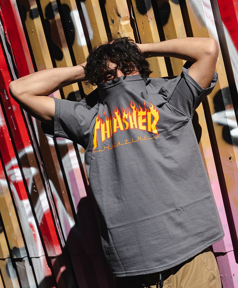 THRASHER FLAME LOGO TEE CHARCOAL GREY