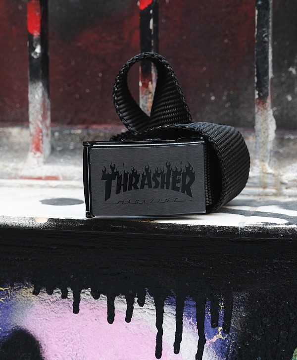 THRASHER FLAME LOGO WEB BELT BLACK