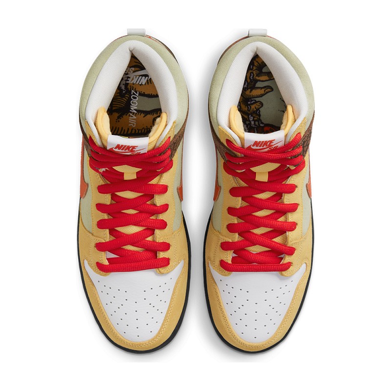 NIKE SB X COLOR SKATES KEBAB AND DESTROY DUNK HIGH PRO TOPAZ GOLD/CHILE RED-FAUNA BROWN-WHITE