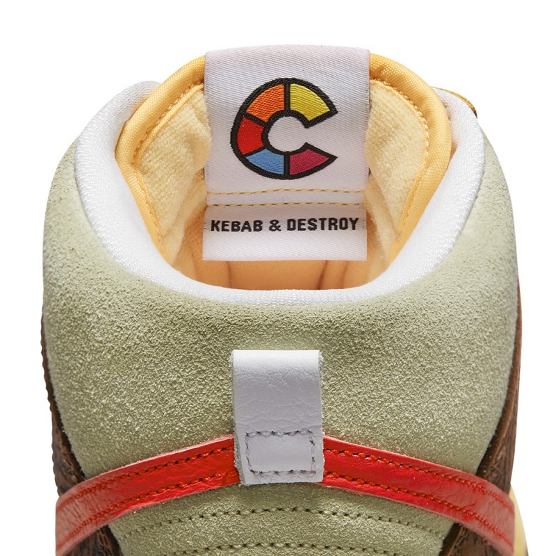 NIKE SB X COLOR SKATES KEBAB AND DESTROY DUNK HIGH PRO TOPAZ GOLD/CHILE RED-FAUNA BROWN-WHITE