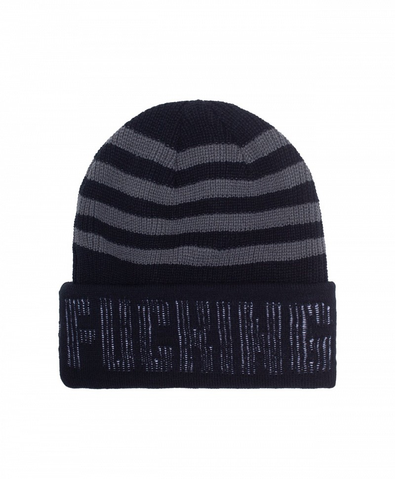 FUCKING AWESOME WORLD STRIPED CUFF BEANIE BLACK/GREY