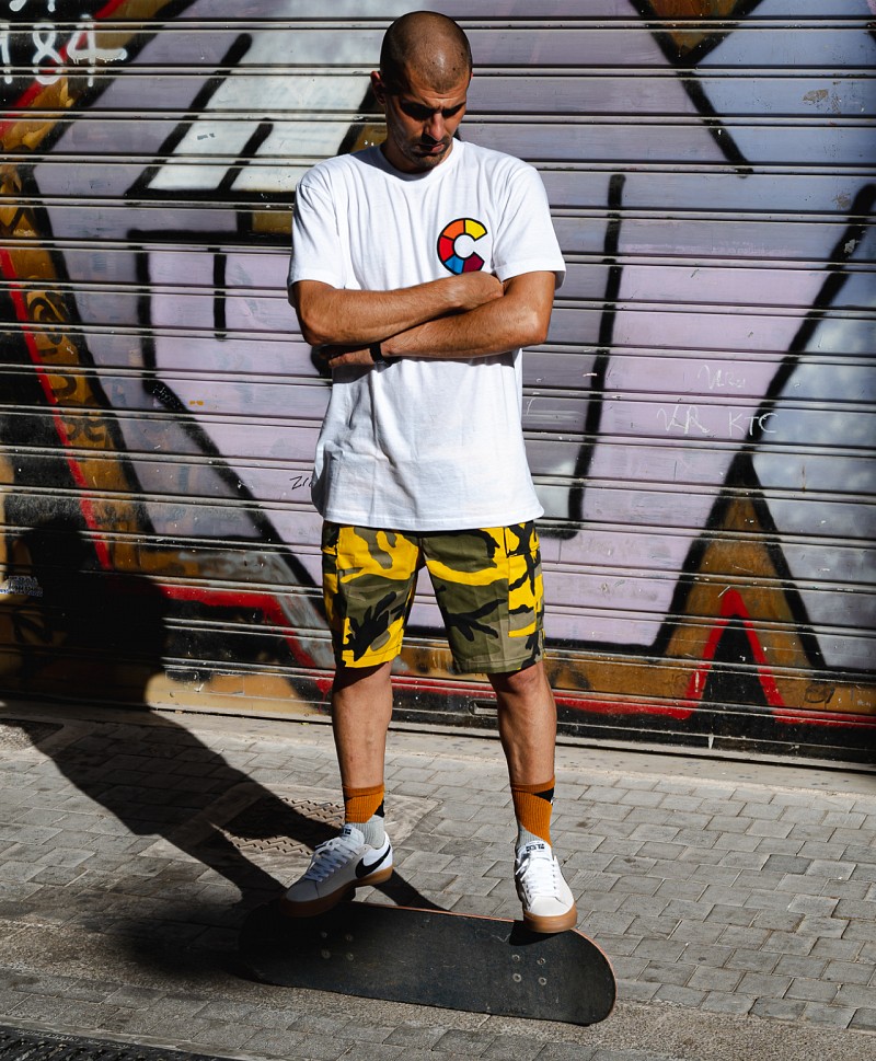 Yellow camo shorts sale