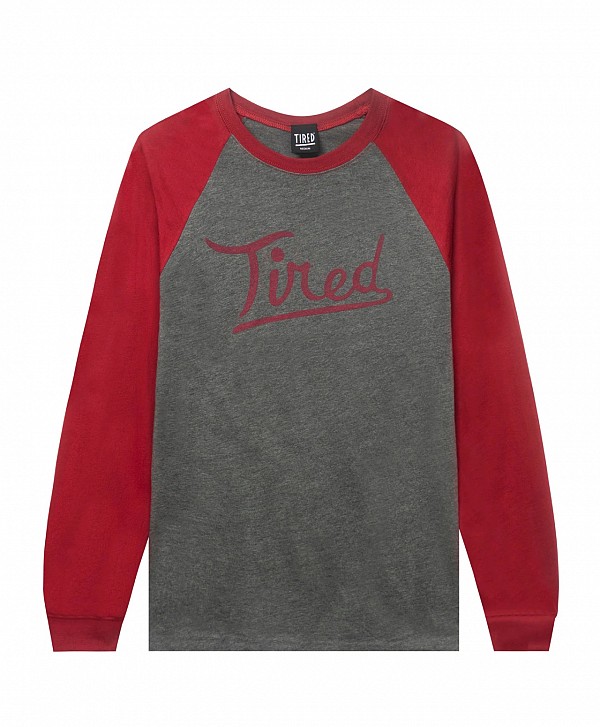 TIRED THE ROUNDERS RAGLAN GREY/MAROON