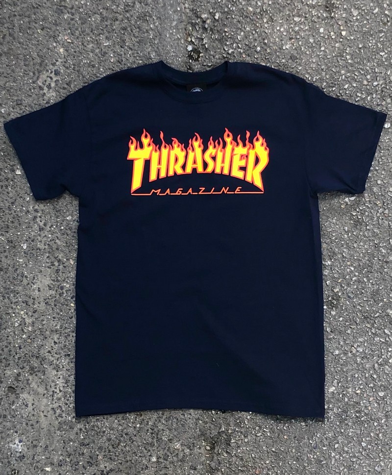 THRASHER FLAME LOGO TEE NAVY