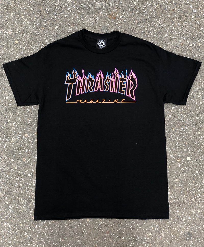 THRASHER DOUBLE FLAME NEON TEE BLACK
