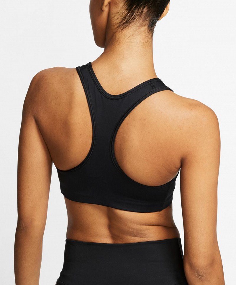 NIKE DRI-FIT SWOOSH WOMENS MEDIUM-SUPPORT NON-PADDED SPORTS BRA BLACK/WHITE