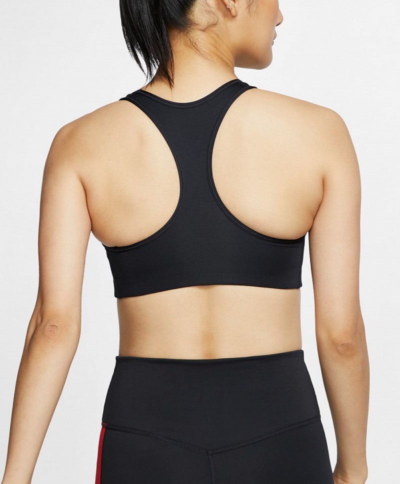 NIKE DRI-FIT SWOOSH WOMENS MEDIUM-SUPPORT 1-PIECE PAD SPORTS BRA BLACK
