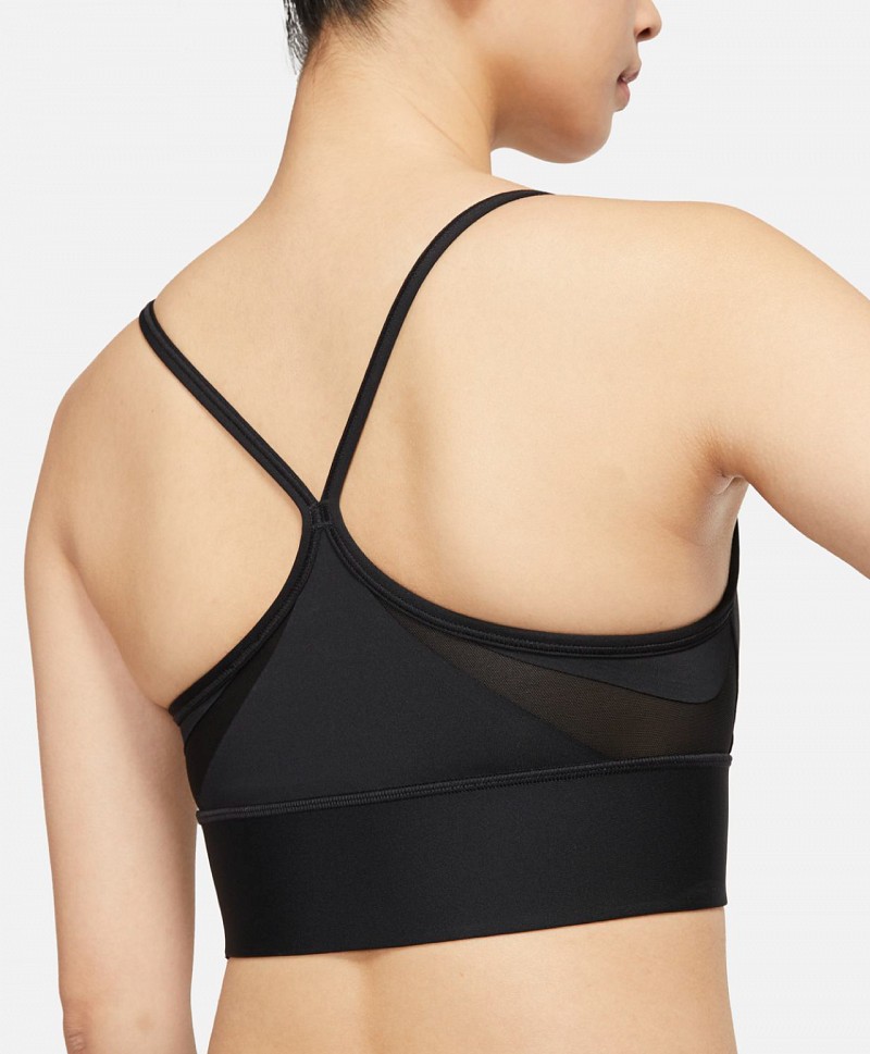 NIKE DRI-FIT INDY WOMENS LIGHT-SUPPORT PADDED LONGLINE SPORTS BRA BLACK