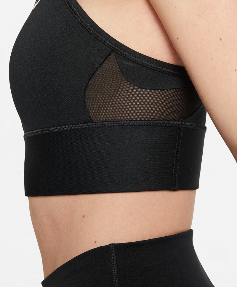NIKE DRI-FIT INDY WOMENS LIGHT-SUPPORT PADDED LONGLINE SPORTS BRA BLACK