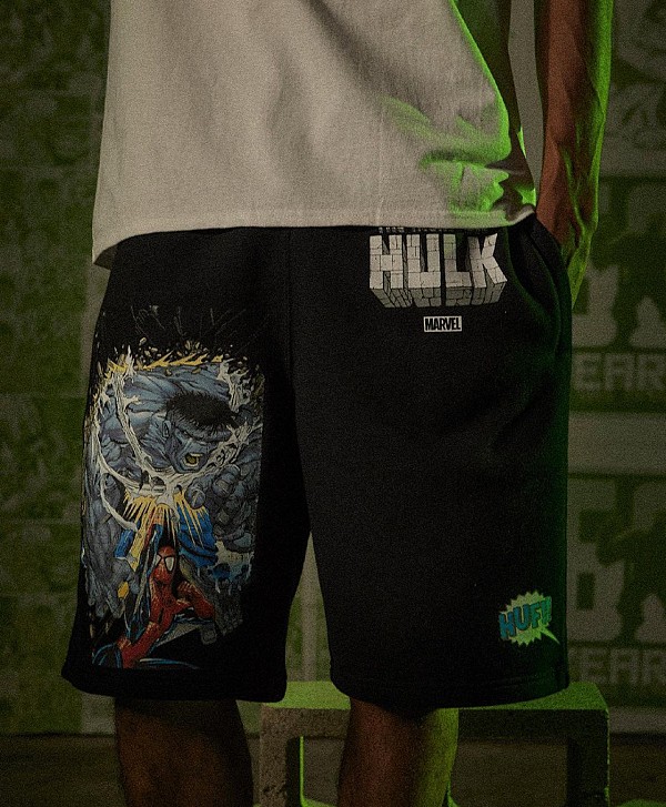 HUF X MARVEL THE HULK BATTLE FLEECE SHORT BLACK