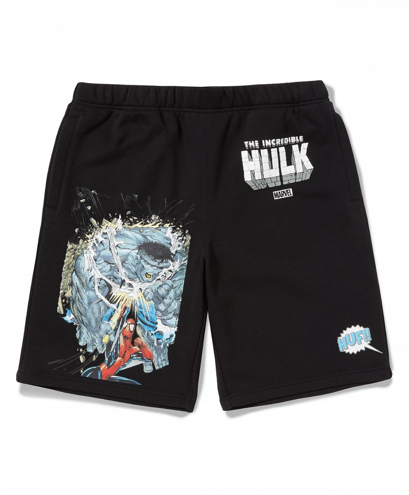 HUF X MARVEL THE HULK BATTLE FLEECE SHORT BLACK