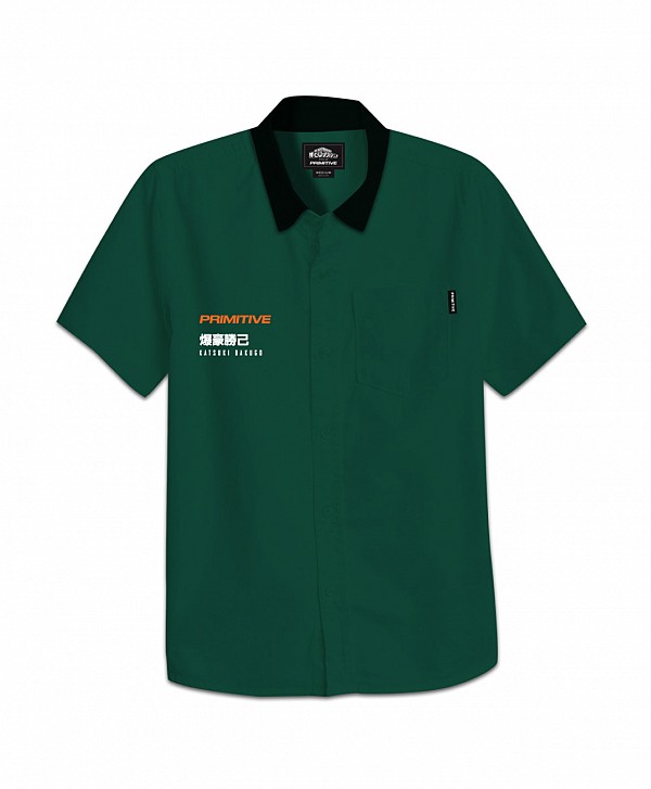PRIMITIVE X MY HERO ACADEMIA KATSUKI BAKUGO WOVEN SHIRT GREEN