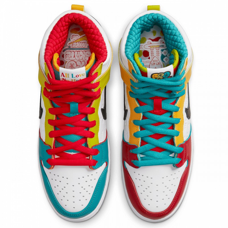 NIKE SB X FROSKATE DUNK HIGH PRO ALL LOVE, NO HATE WHITE/METALLIC GOLD-UNIVERSITY RED