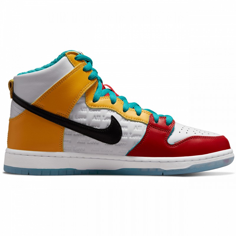 NIKE SB X FROSKATE DUNK HIGH PRO ALL LOVE, NO HATE WHITE/METALLIC GOLD-UNIVERSITY RED