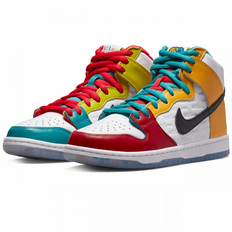 NIKE SB X FROSKATE DUNK HIGH PRO ALL LOVE, NO HATE WHITE/METALLIC GOLD-UNIVERSITY RED