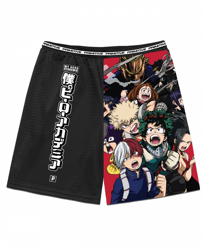 PRIMITIVE X MY HERO ACADEMIA 2 MY HERO ACADEMIA BLOCKED MESH SHORTS BLACK