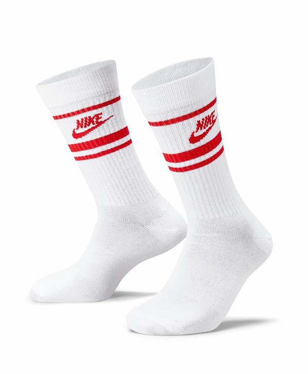 NIKE SPORTSWEAR EVERYDAY ESSENTIAL CREW SOCKS 3-PACK WHITE/RED