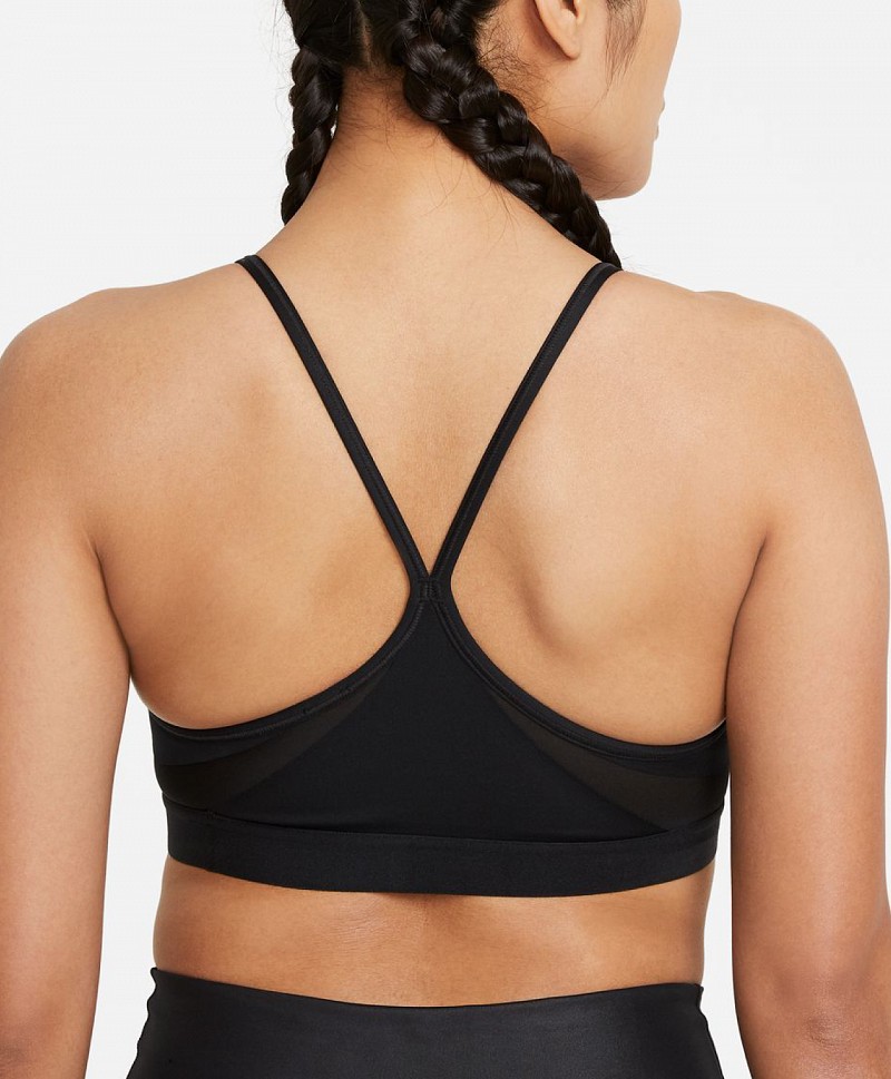 NIKE INDY WOMENS LIGHT-SUPPORT PADDED V-NECK SPORTS BRA BLACK/WHITE