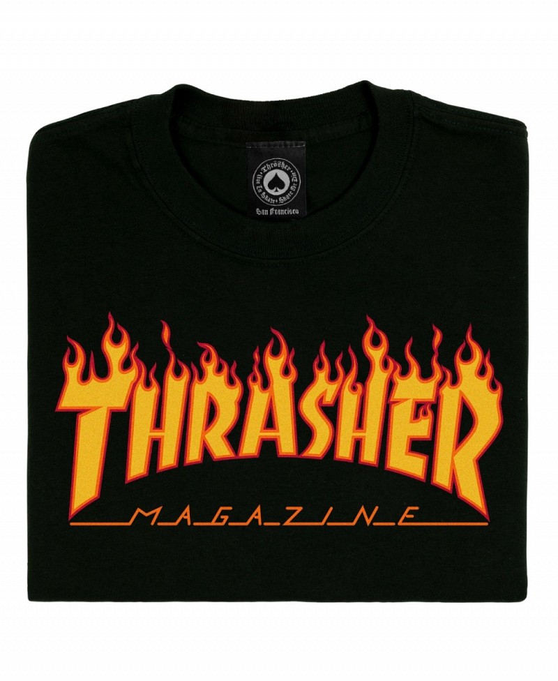 THRASHER  FLAME LOGO TEE BLACK