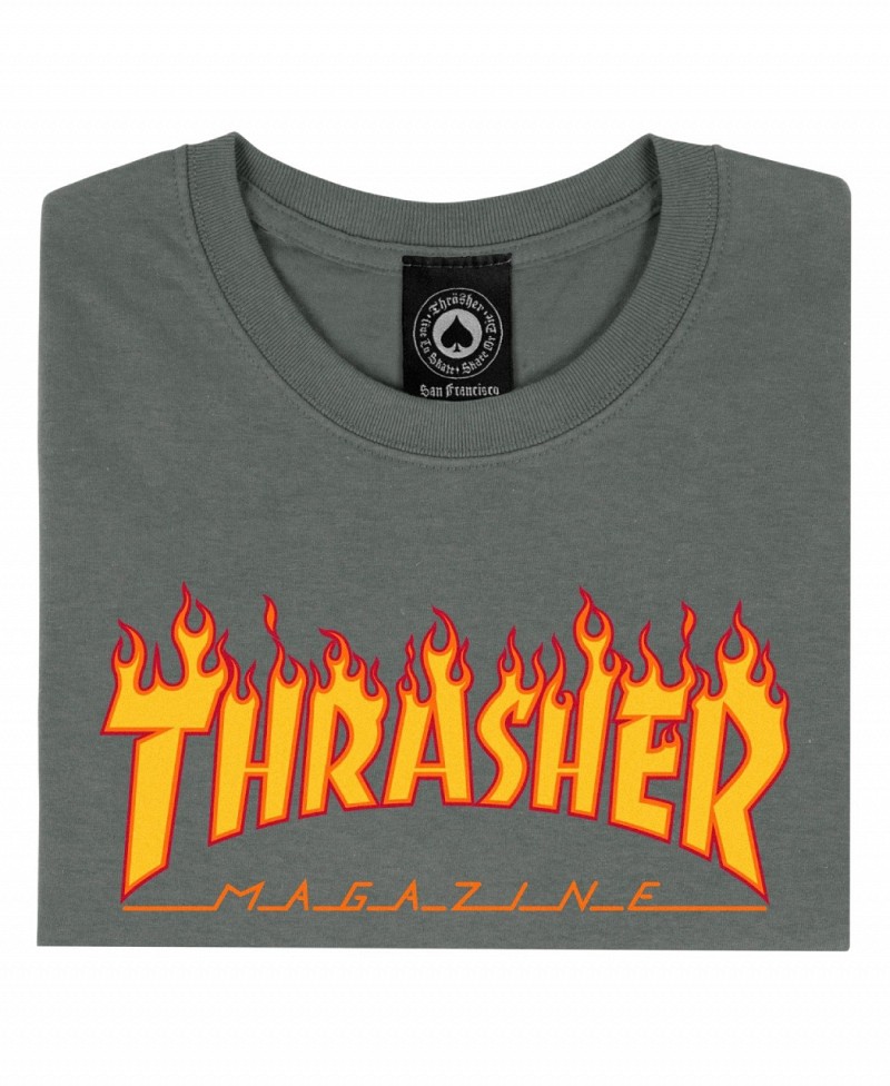 THRASHER FLAME LOGO TEE CHARCOAL GREY