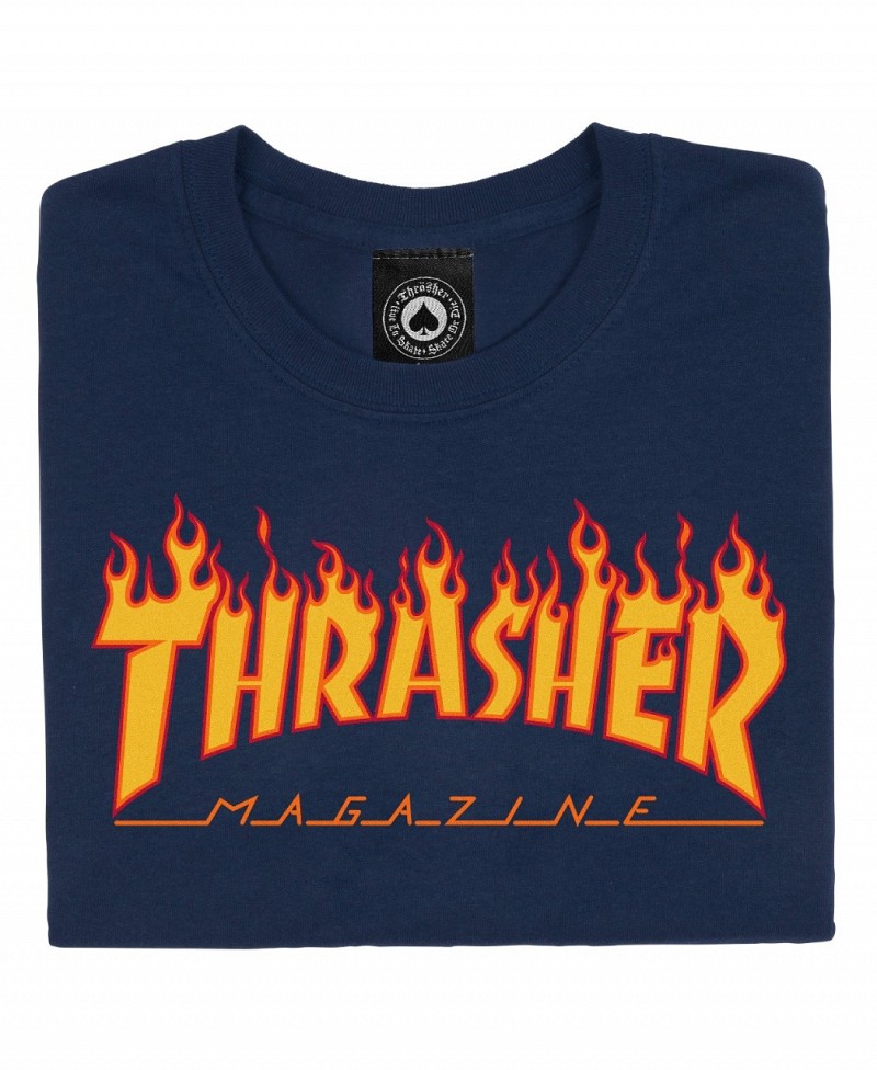 THRASHER FLAME LOGO TEE NAVY