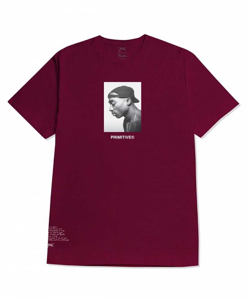 PRIMITIVE X 2PAC NO CHANGES TEE BURGUNDY