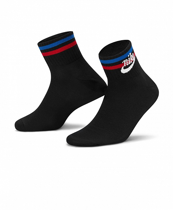 NIKE SPORTSWEAR EVERYDAY ESSENTIAL ANKLE SOCKS 3-PACK BLACK/WHITE/GAME ROYAL/UNIVERSITY RED