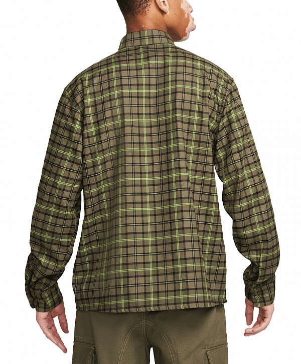 NIKE SB FLANNEL SKATE BUTTON-UP SHIRT MEDIUM OLIVE/CARGO KHAKI