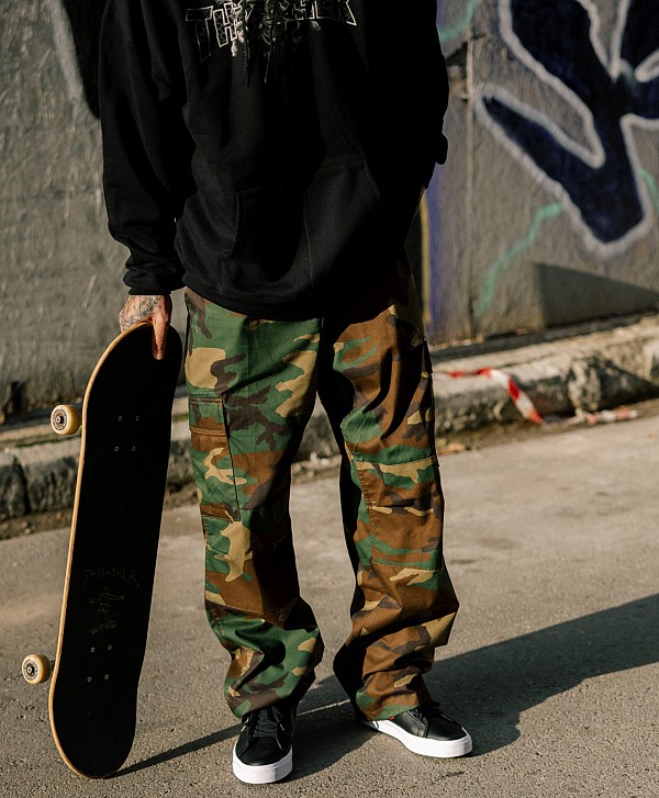 COLOR I-5 CARGO BAGGY BOMBS PANTS WOODLAND CAMO