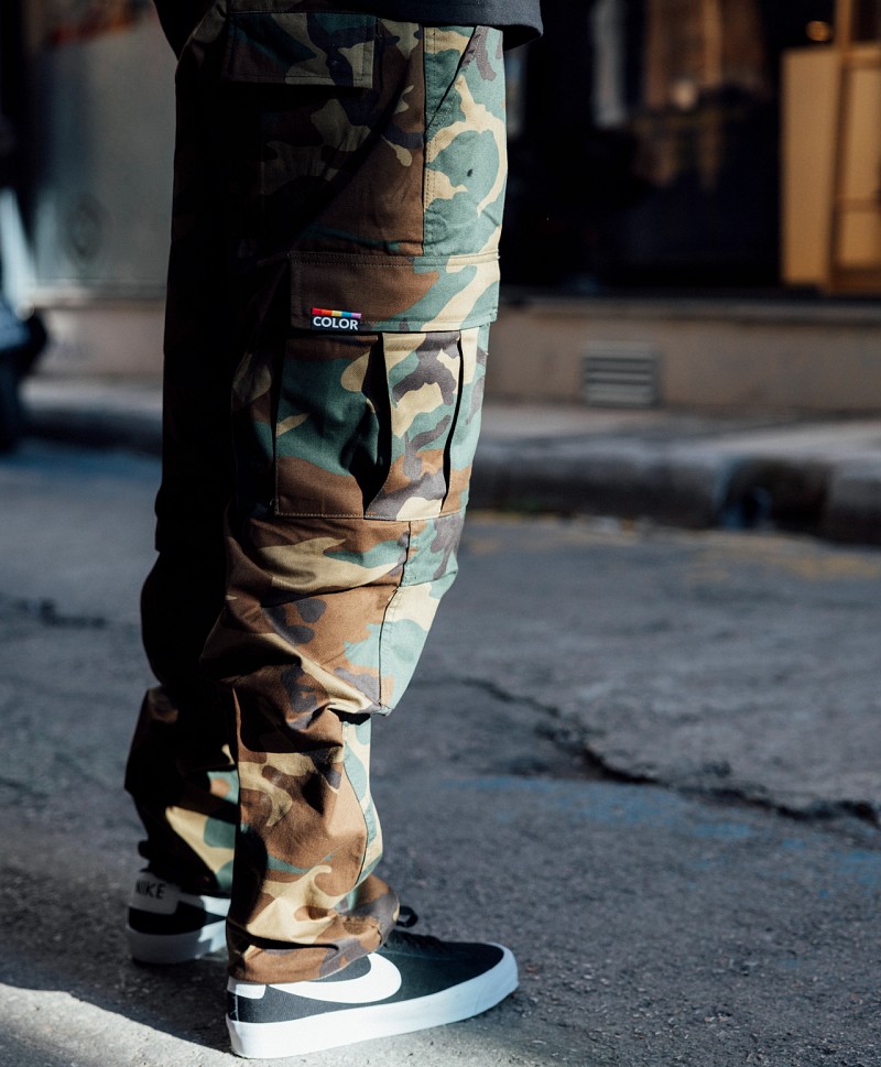 COLOR I-5 CARGO BAGGY BOMBS PANTS WOODLAND CAMO | PANTS