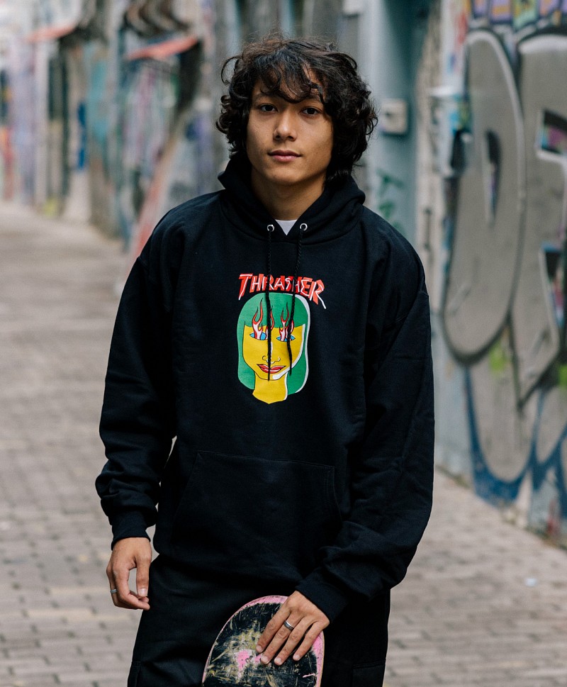 【THRASHER】 GONZ HOOD [BLACK/ORANGE] Thrasher Gonz Logo Black & Orange Hoodie | Zumiez