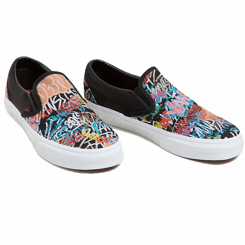 VANS CLASSIC SLIP ON BLACK MULTI SHOES Color Skates Athens Skateboardings Finest colorskates