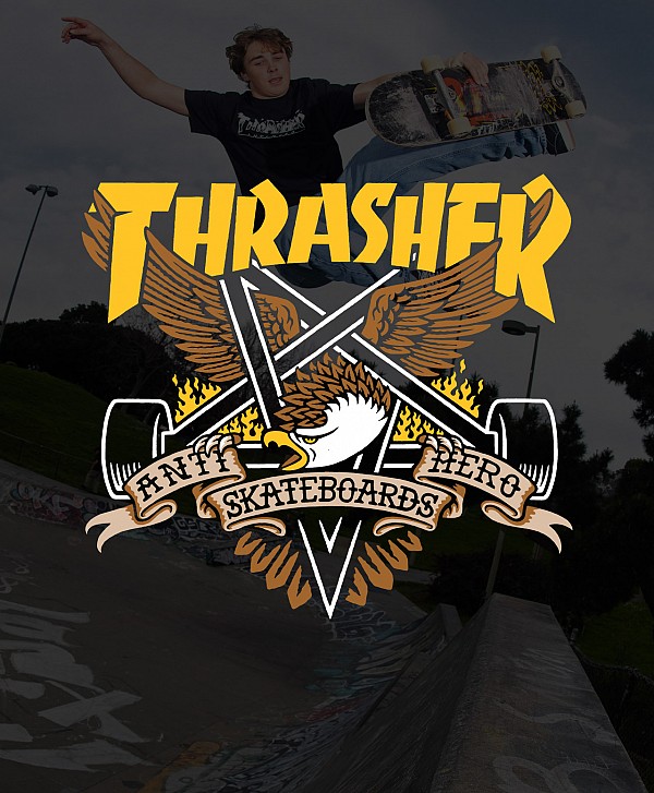 THRASHER X ANTIHERO EAGLEGRAM TEE BLACK