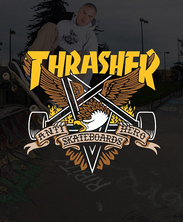 THRASHER X ANTIHERO LAPEL PIN BLACK/WHITE