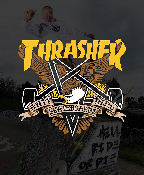 THRASHER X ANTIHERO EAGLEGRAM HOOD BLACK
