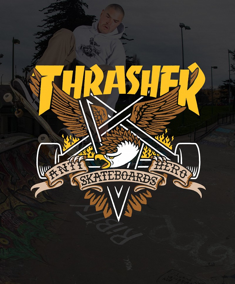 THRASHER X ANTIHERO COVER THE EARTH TEE BLACK