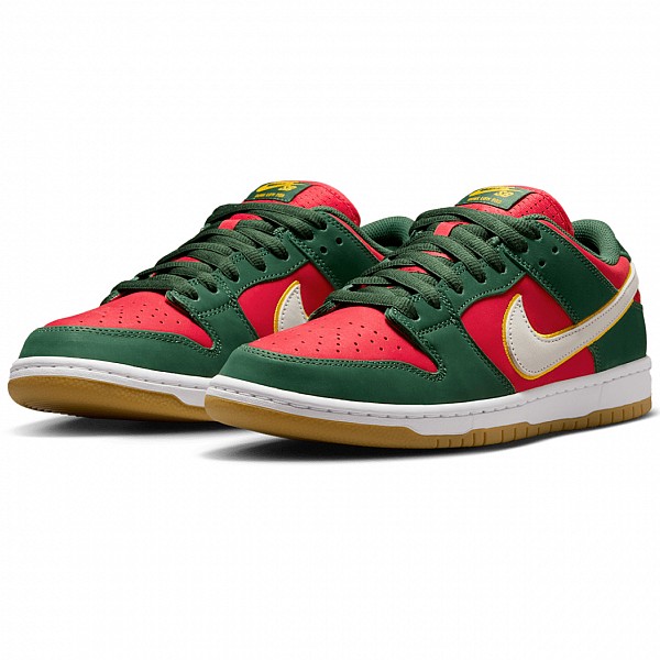 NIKE SB DUNK LOW PRO 'SEATTLE SUPERSONICS' PREMIUM FIR/WHITE-UNIVERSITY GOLD-FIRE RED