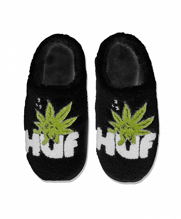 HUF GREEN BUDDY FUZZY SLIPPERS BLACK