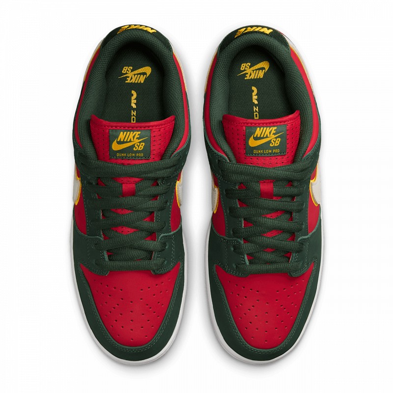 NIKE SB DUNK LOW PRO SEATTLE SUPERSONICS PREMIUM FIR/WHITE-UNIVERSITY GOLD-FIRE RED