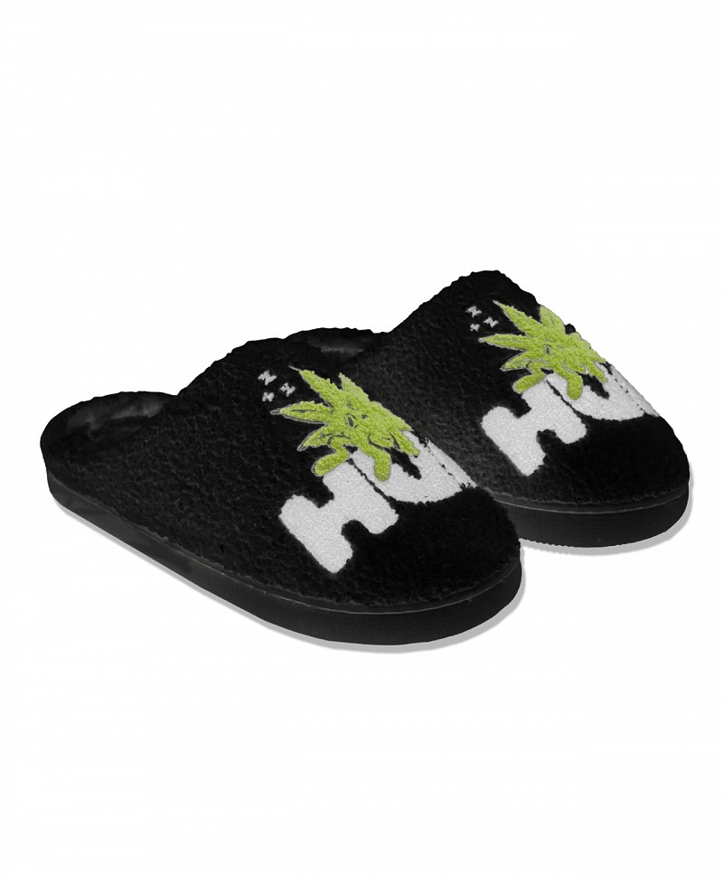 HUF GREEN BUDDY FUZZY SLIPPERS BLACK
