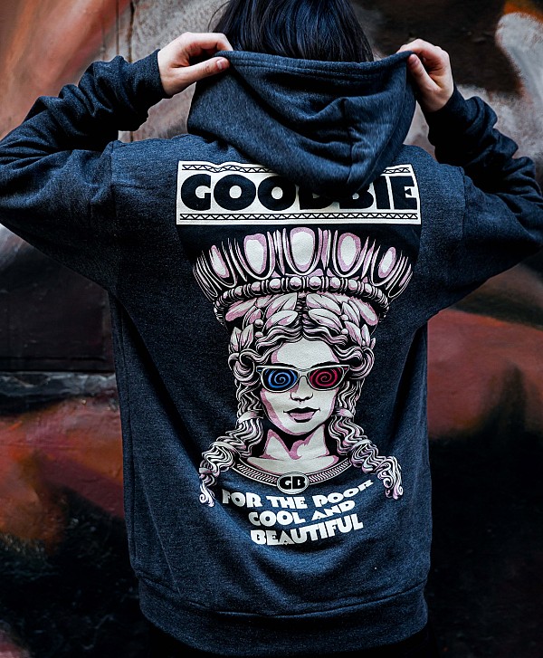 GOODBIE KARRY 3D GLOW ZIP HOOD DARK HEATHER GREY