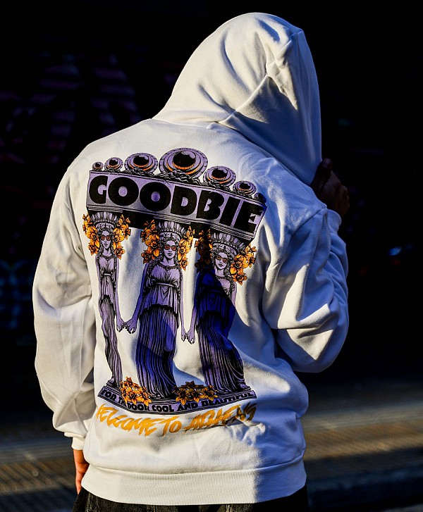 GOODBIE WELCOME TO ATHENS ZIP HOOD WHITE