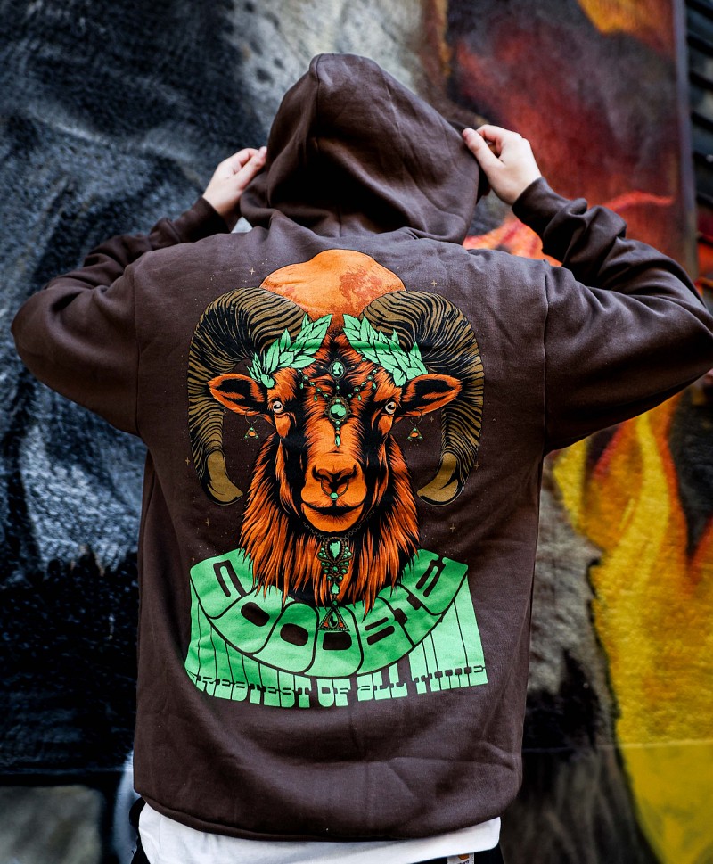 GOODBIE G.O.A.T GOAT ZIP HOOD BROWN
