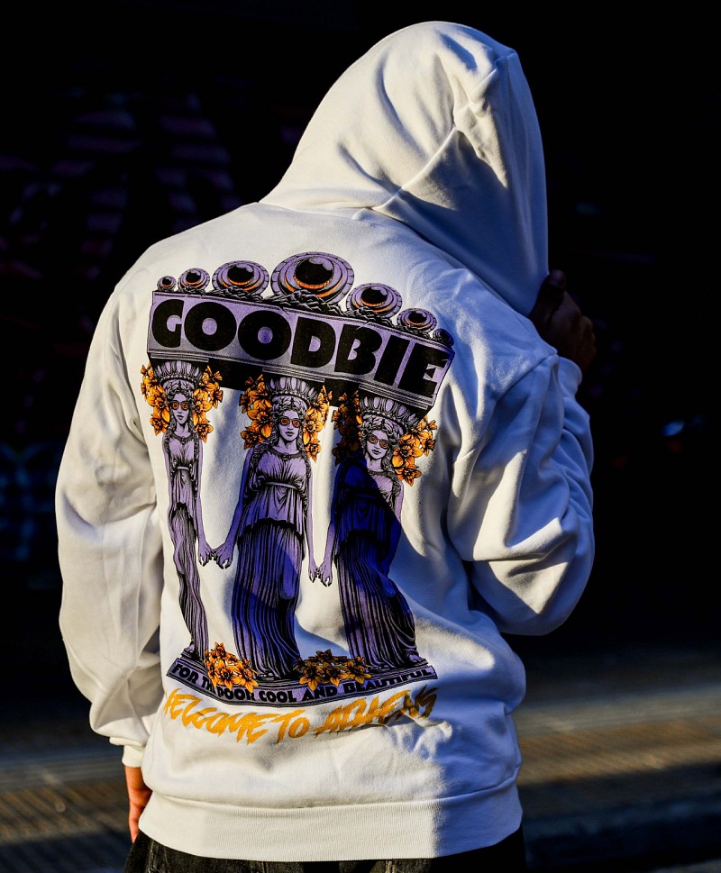 GOODBIE WELCOME TO ATHENS ZIP HOOD WHITE