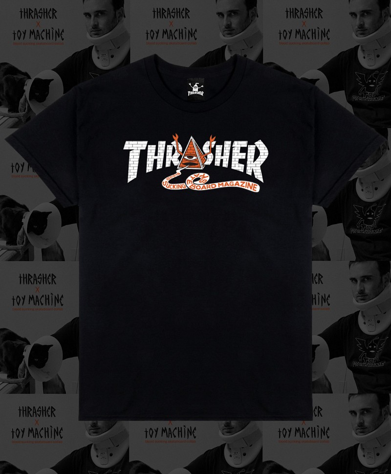 THRASHER X TOY MACHINE PYRAMID TEE BLACK
