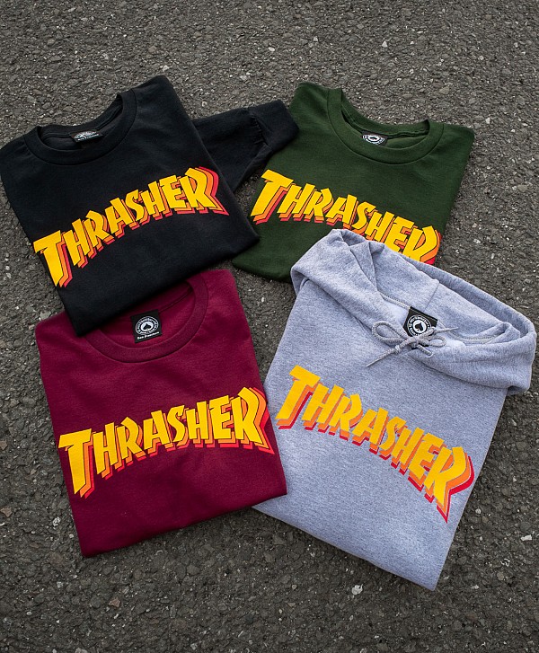 THRASHER STACKED TEE MAROON