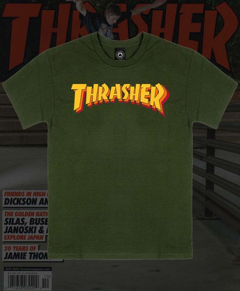 THRASHER STACKED TEE FOREST GREEN